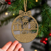 Personalised Christmas Bauble By KreateSquare 950 GSM Double Sided Glitter Xmas Tree Decoration Custom Name Baubles - Gifts Bow Design